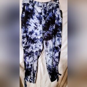 INC..Blue and Black Tie-Dye Cargo Joggers Satin Pants.. NWT tie-dye.
